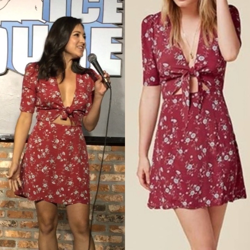 Rare Reformation Grace Mini Dress in Red Viscose Size: 2